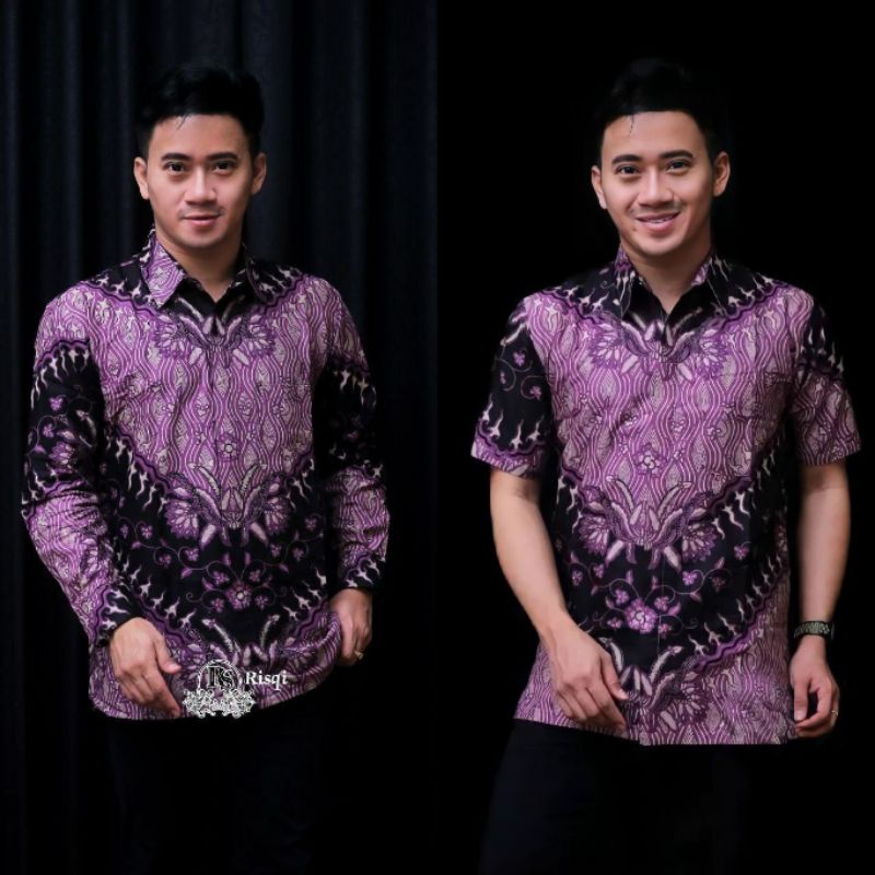 Kemeja Batik Pria Baju Batik Pria Lengan Panjang dan Pendek Terbaru Motif Keris Ungu