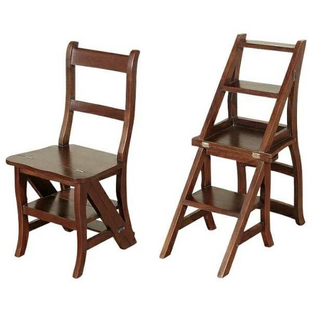 Kursi tangga lipat folding multifungsi library chair perpustakaan kayu jati