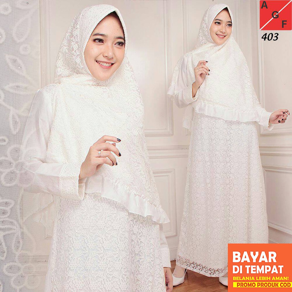 AGNES Baju Gamis Putih Wanita Gamis Brukat Busana AGNES Baju Gamis Putih Wanita Gamis Brukat Busana