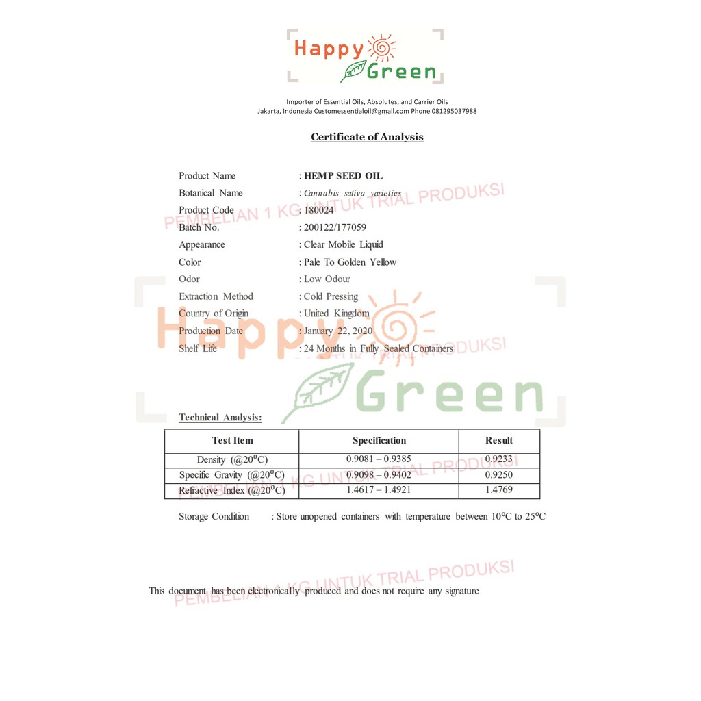 Happy Green Hemp Seed Oil  - Minyak Biji Fumayin