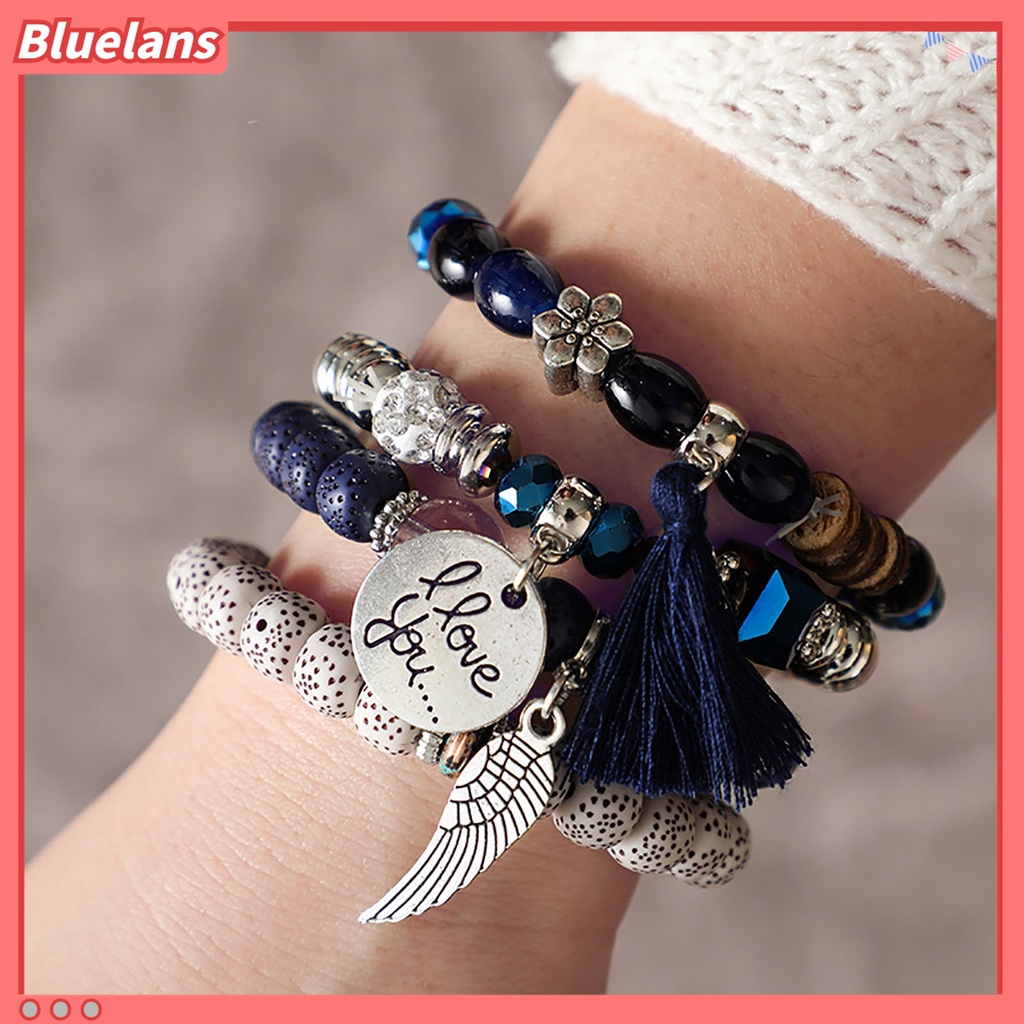 4pcs / Set Gelang Rantai Rumbai Manik-Manik Gaya Bohemian Vintage Untuk Wanita