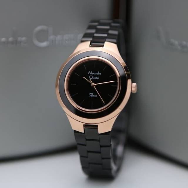 Jam Tangan Wanita Alexandre Christie AC 2821 Black RoseGold Original