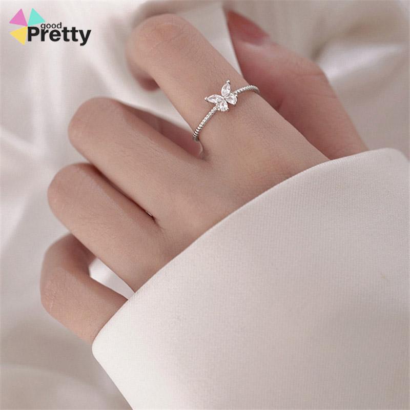 Cincin Model Terbuka Desain Kupu-Kupu Aksen Berlian Untuk Wanita - PD