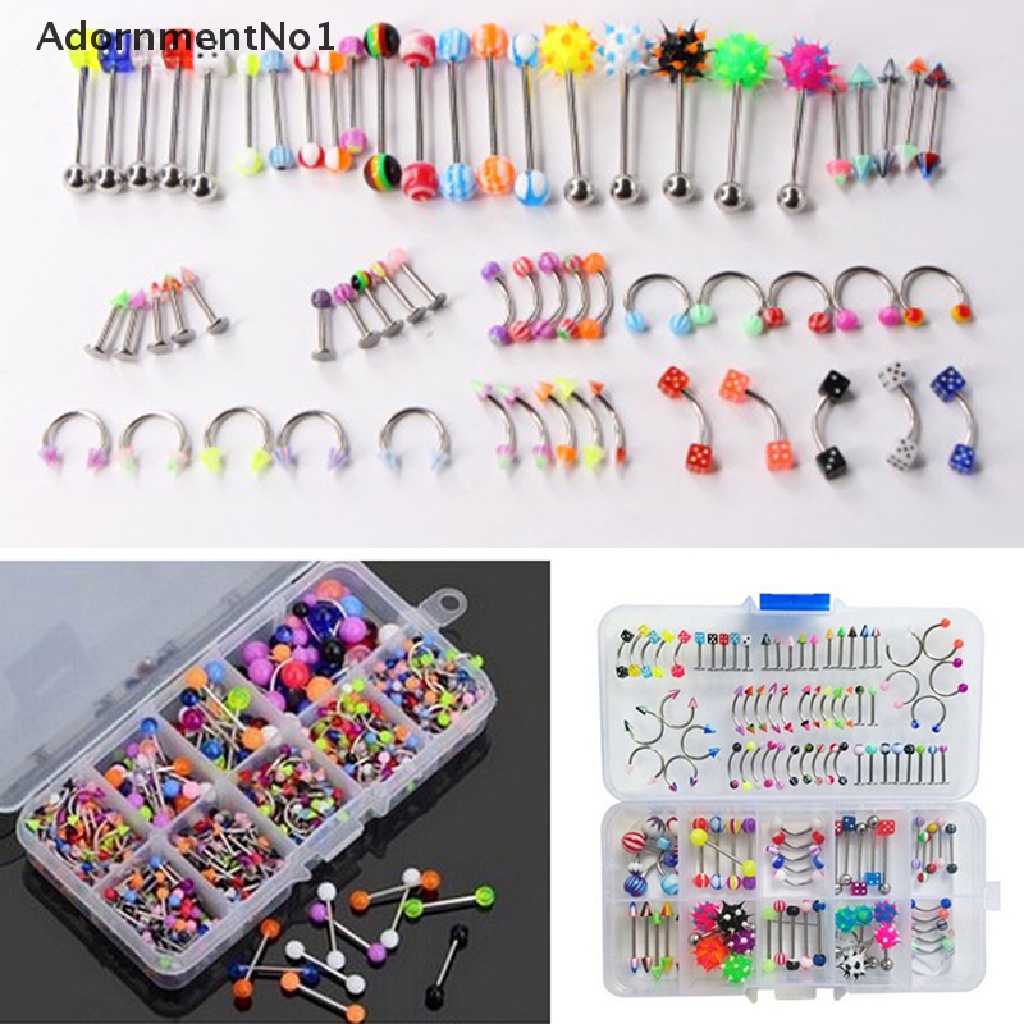 (AdornmentNo1) 60pcs / Lot Anting Tindik Lidah / Bibir / Tubuh Desain Barbell Aneka Warna Untuk Wanita