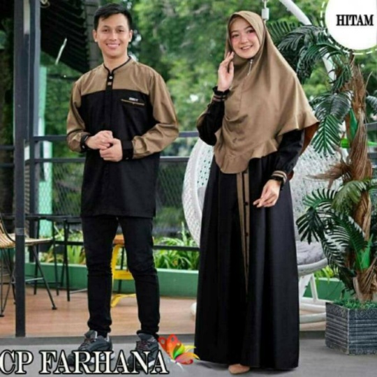 Unik Baju Couple Muslim Wanita Gamis Pasangan Keluarga Pria Maxi Dress Baru - abu tua Berkualitas
