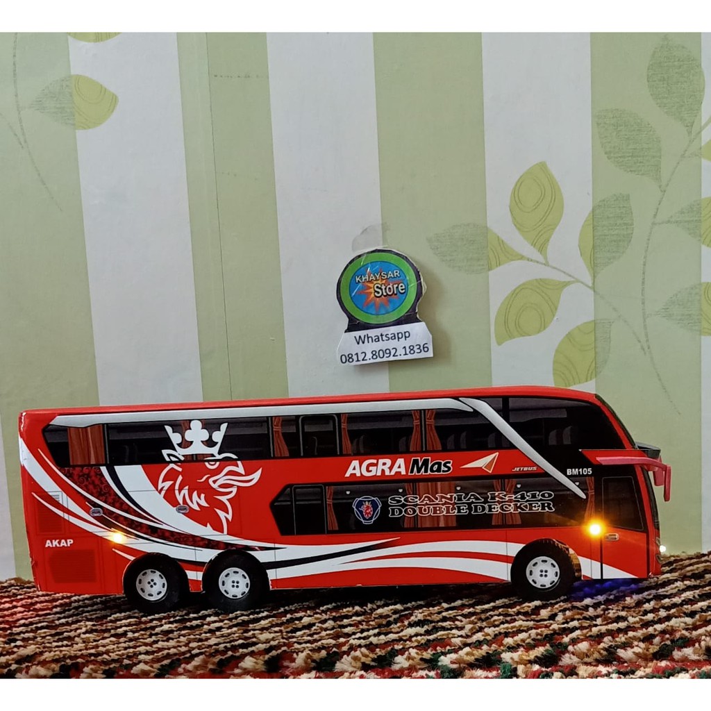 BEST SELLER miniatur Bus bis  Agra mas double Decker + Lampu