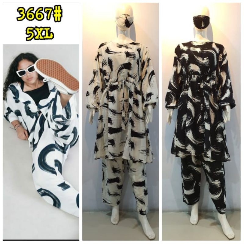 JOSJOLI_STORE/3667-3668 Setcel Rayon/Stelan Rayon Wanita Dewasa Jumbo 5XL Free Masker/Busui