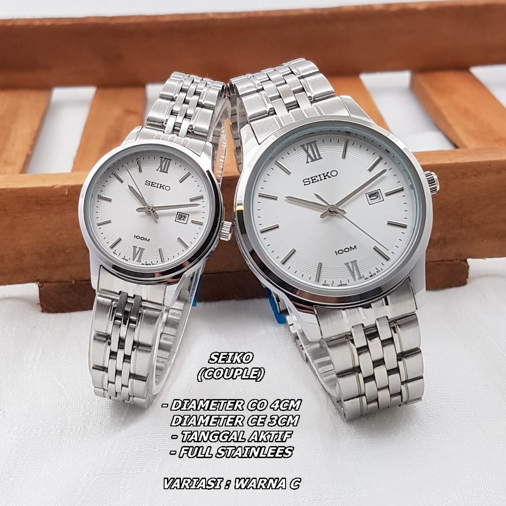 JAM TANGAN COUPLE SEIKO RANTAI BODY BULAT TANGGAL AKTIF