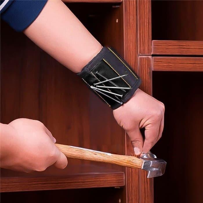 GELANG MAGNET TUKANG KONTRAKTOR MAGNETIC WRISTBAND TOOLS KIT - Biru