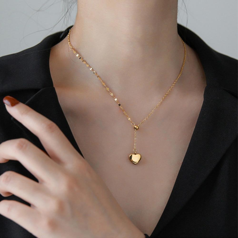 Kalung Hati Agustina Tidak Luntur Dapat Disesuaikan Berlapis Emas Kuning Kepribadian Fashion Baja Titanium Hati Chocker