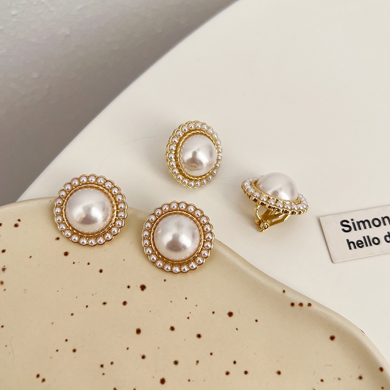 Anting Mutiara Wanita / Pearl Hoop Earrings/ Anting Tusuk/ Aksesoris Giwang Murah / Anting Mutiara Mode Retro Korean Anting Drop Bola Mutiara Dasar Anting Tindik Sederhana