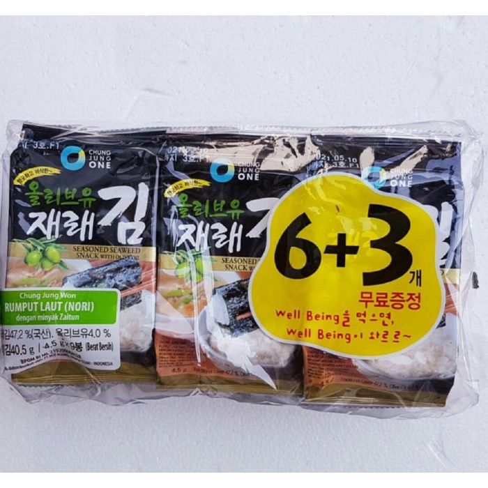 Chung Jung One Daesang Seaweed 6+3 Nori Rumput Laut Minyak Zaitun