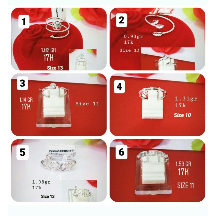 Cincin emas putih kadar 17K