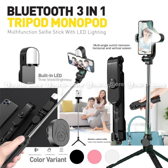 XT10S Bluetooth 3 in 1 Tongsis / Tripod / Stand Holder HP Selfie + Lampu