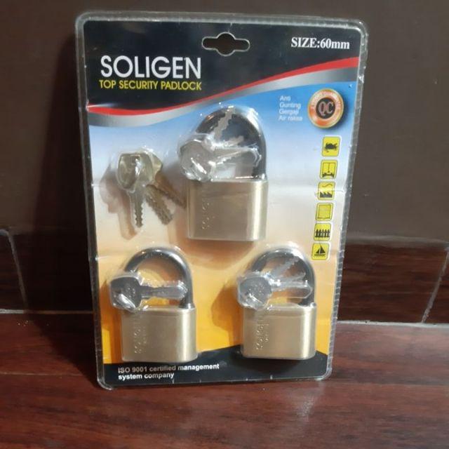 Gembok Soligen Masterkey Baja Hitam 60 Mm X 3 Pcs
