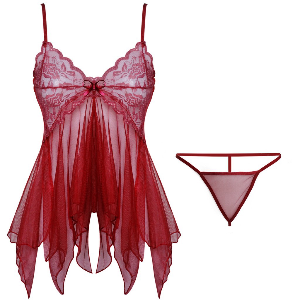 d1976 Lingerie Baju Haram Lingeri All Size S M L Lingrie Bahan Lace OFL-F165-Maroon