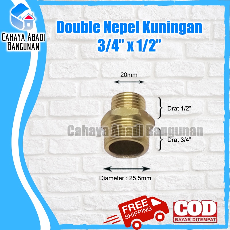 Double Nepel Kuningan 3/4&quot; x 1/2&quot; Dobel Nepel