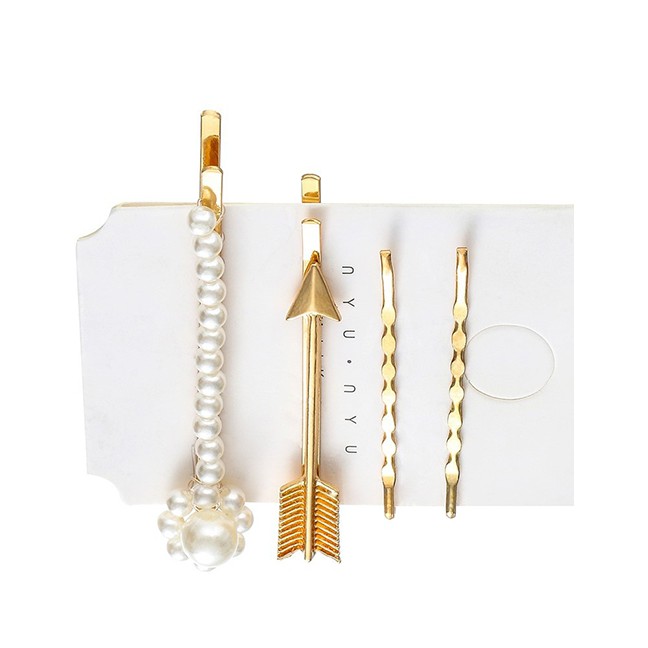 LRC Jepit Rambut Fashion Gold Pearl Hair Clip Set F90437