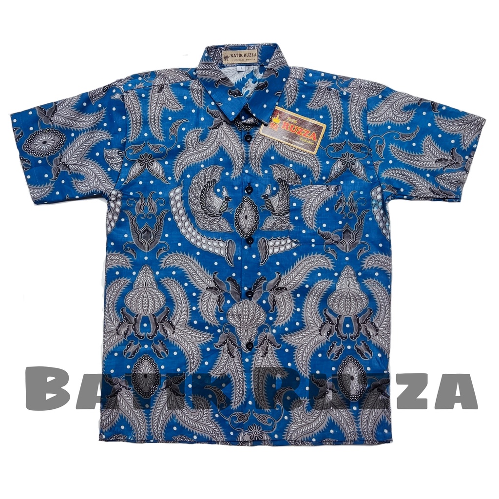 RUZZA Batik Anak Ukuran 0-15 Tahun Kemeja Motif Sekar Tosca Hijau Biru Toska