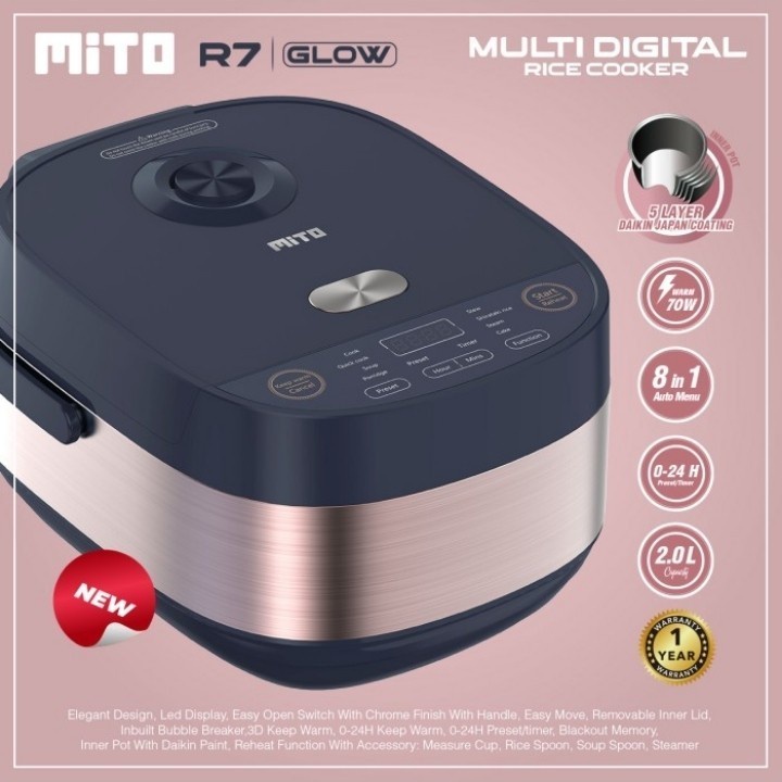 RICE COOKER MITO R7 GLOW RICE COOKER DIGITAL 8 IN 1 WARNA DARK GOLD
