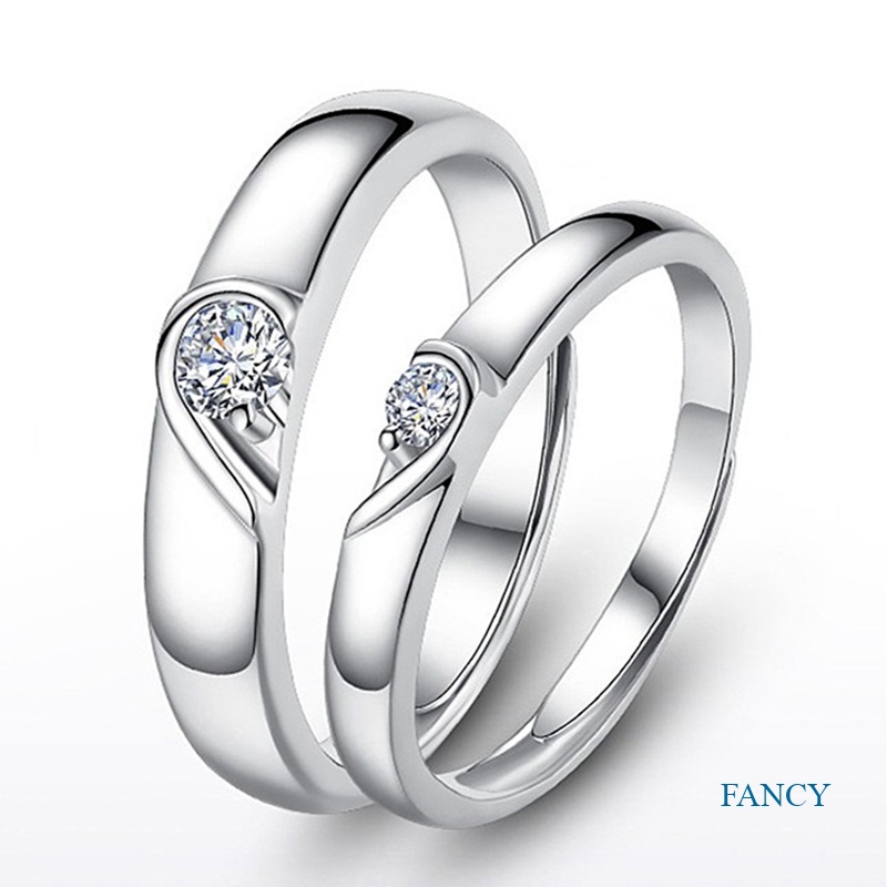 1 Pasang Cincin Sterling Silver 925 Bentuk Hati Untuk Pernikahan
