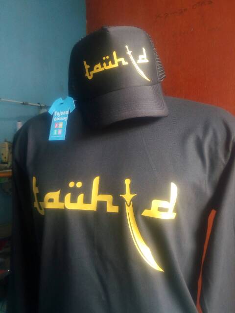 Topi truker jaring TAUHID sablon gold