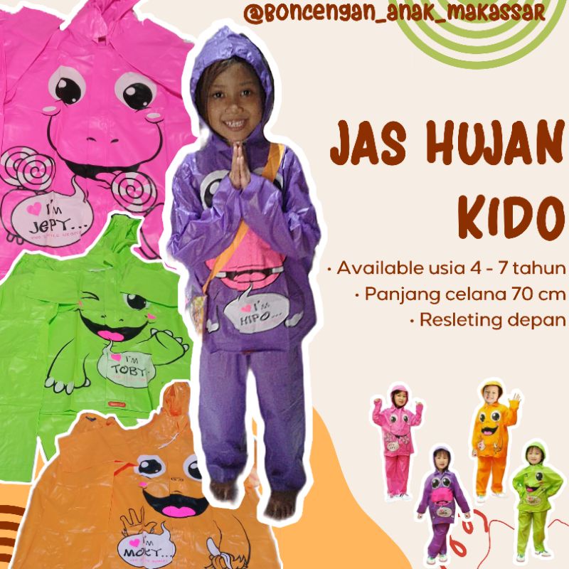 [MAKASSAR] Jas Hujan Mantel Anak (4-8 thn) Kido model jas + celana