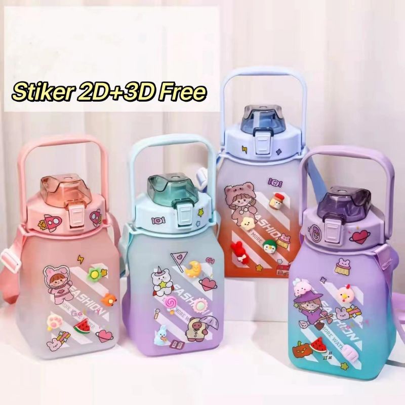 botol minum gemoy 1.3 liter 1300 gradasi bening korea viral free 2D & 3D sticker