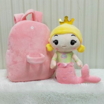 Ransel Boneka Mermaid Size 24cm/bagpack anak lucu/tas boneka lepas/ransel putri duyung/Tas cewe pelangi/