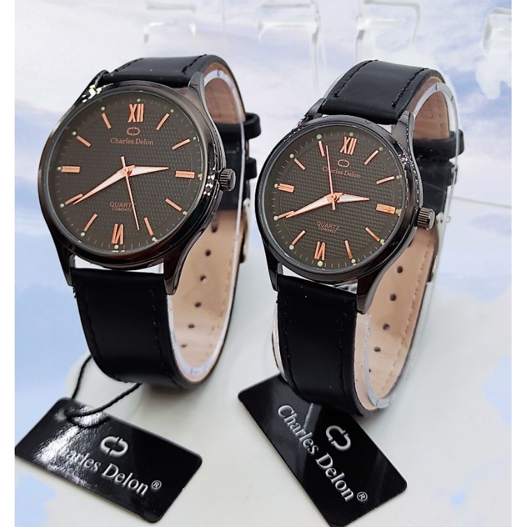 JAM TANGAN COUPLE KEREN SIMPLE ELEGANT CHARLES DELON ORIGINAL WATER RESIST NEW