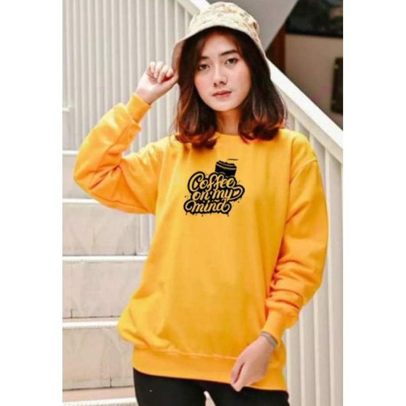 Kaos Lengan Panjang COFFE ON MIND  / Kaos Sweatshirt / Atasan Wanita / Atasan Wanita Lengan Panjang