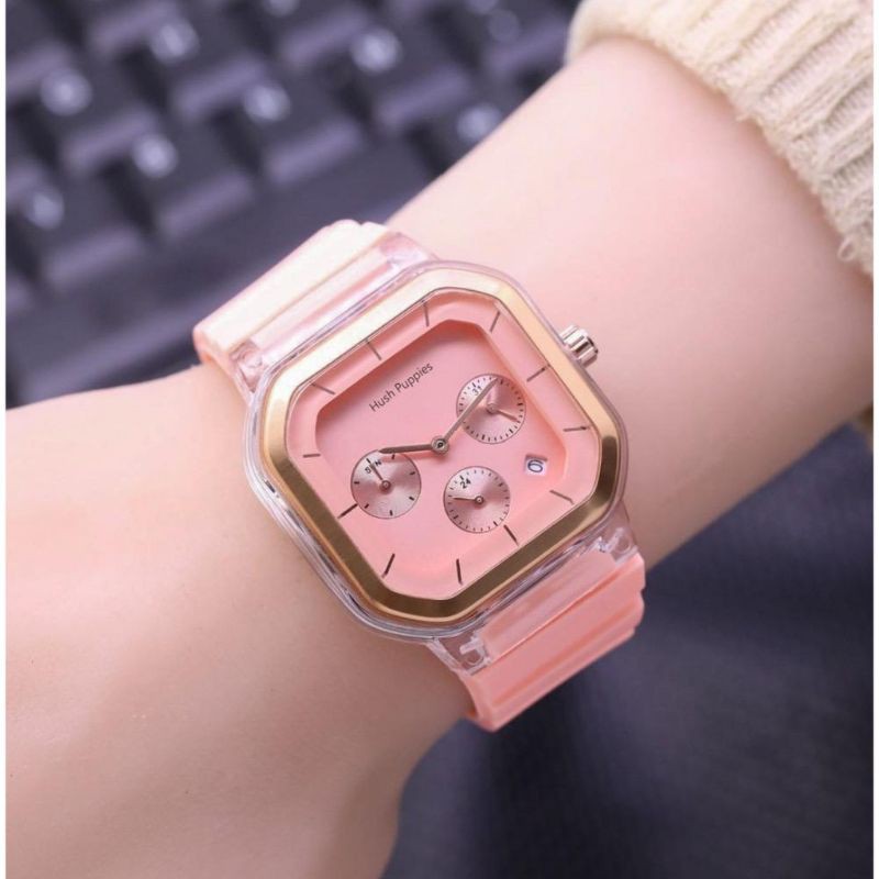 (Cod)Jam Tangan Wanita Hushpuppies crono3 Strap Rubber Tanggal Aktif detik variasi(Dikirim Jakarta)