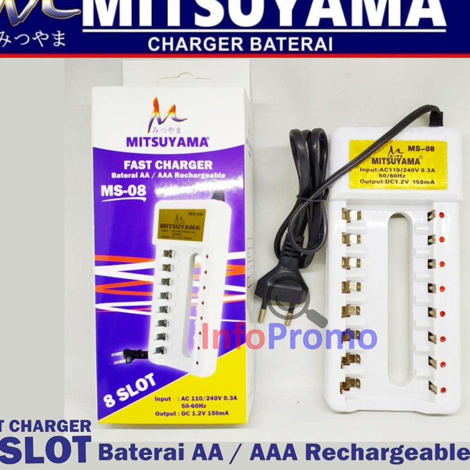 Super Korting Fast Charger 8 Slot Alat Cas Baterai AA dan AAA Rechargeable Mitsuyama MS-08 Original