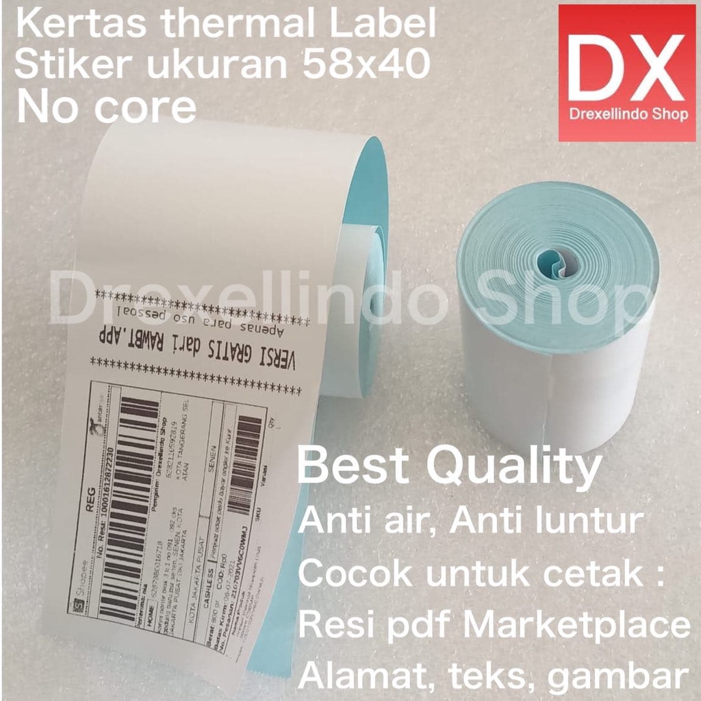 Kertas Thermal Label Stiker 58x40mm Cetak RESI PDF