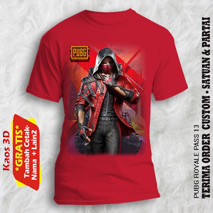 Kaos PUBG ROYALE PASS 13  size anak dan dewasa kualitas cetak gambar asli 3 dimensi