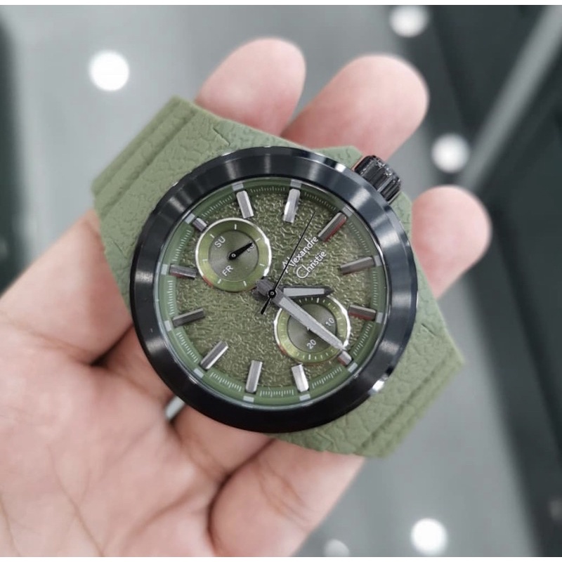 Jam Tangan Alexandre Christie Ac 6585 Original Black Green Pria
