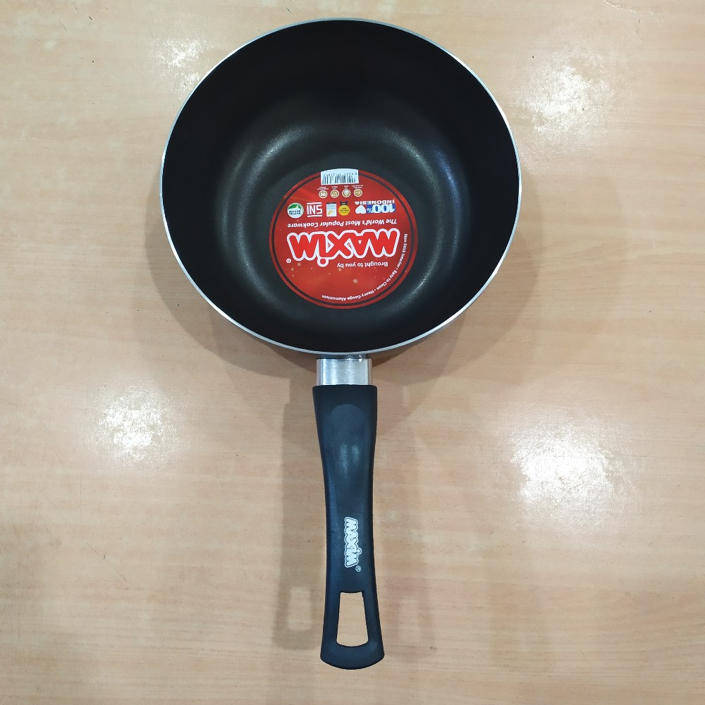 Maxim Valentino Deep Wok Teflon / Panci Wajan Penggorengan Tumis Anti Lengket 24 Cm - Hitam