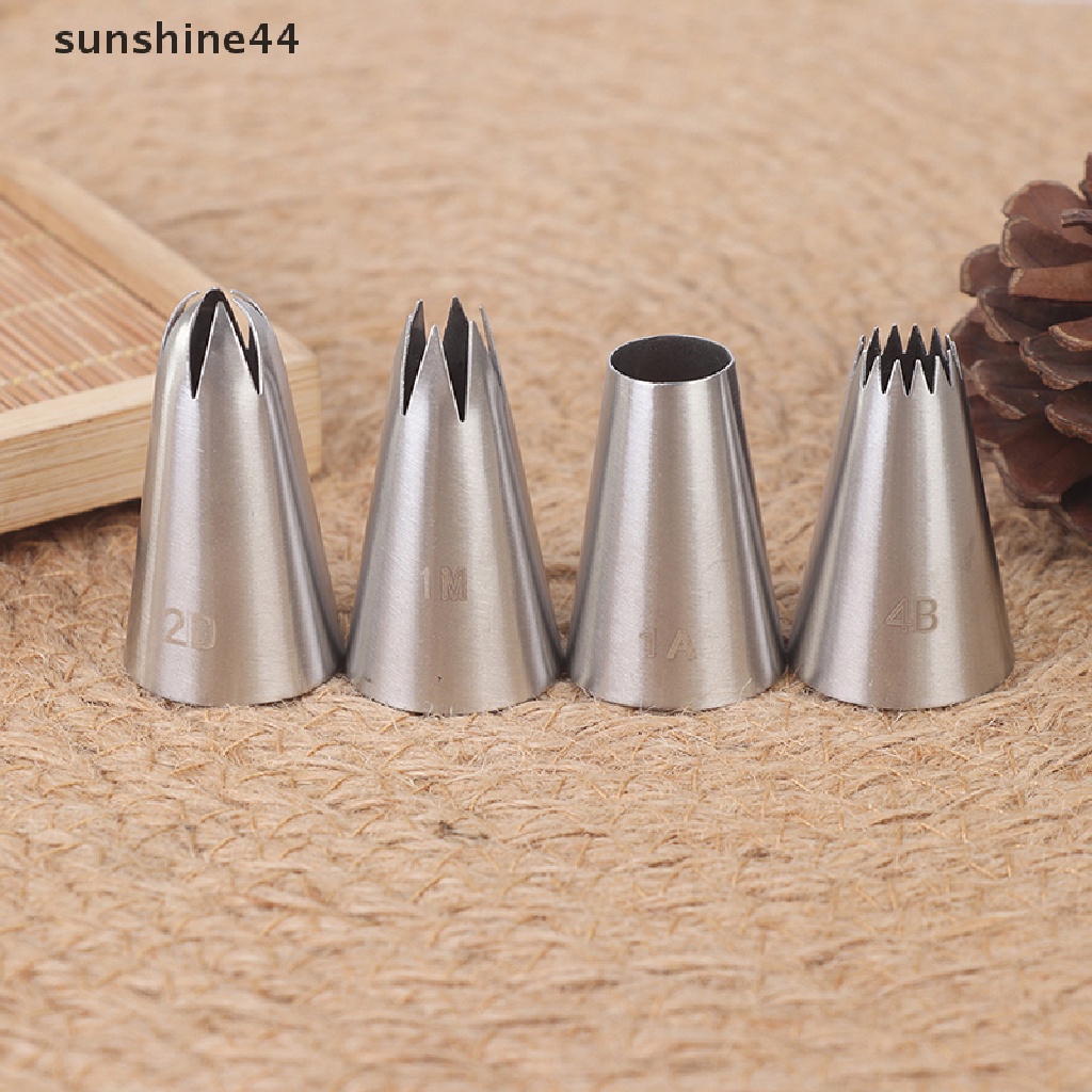 Sunshine 4Pcs Spuit Piping Medium Bahan Stainless Steel Untuk Dekorasi Kue