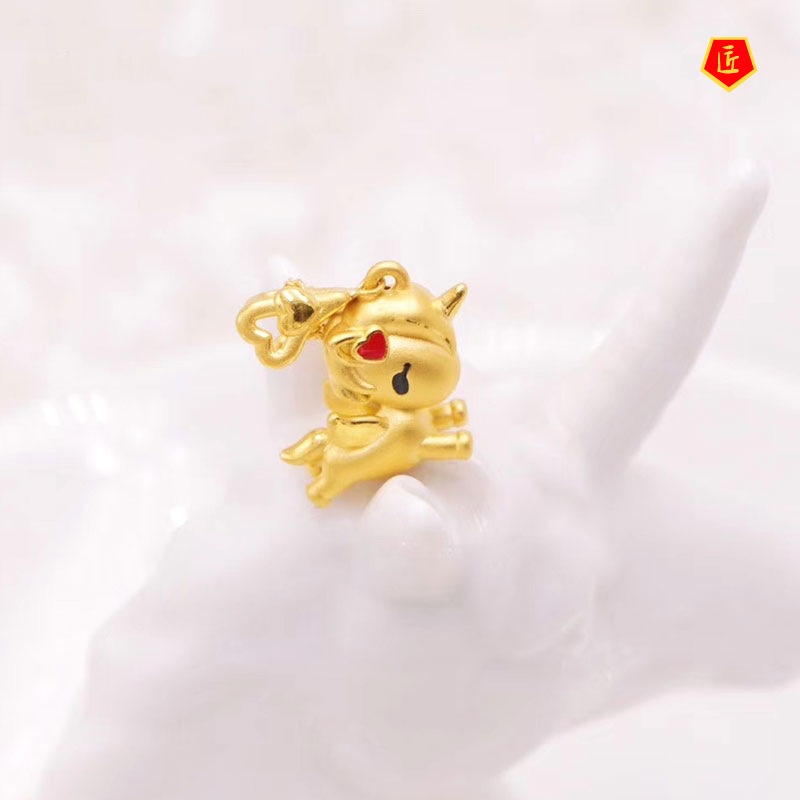 [Ready Stock]Love Unicorn Pendant 3D Golden Dreamy Cute Pegasus Necklace for Women