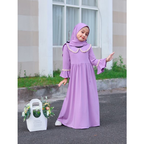 GAMIS SET JILBAB ANAK BAHAN JERSEY PREMIUM 6BULAN-7TAHUN BY AZZAHRA BABY KIDS