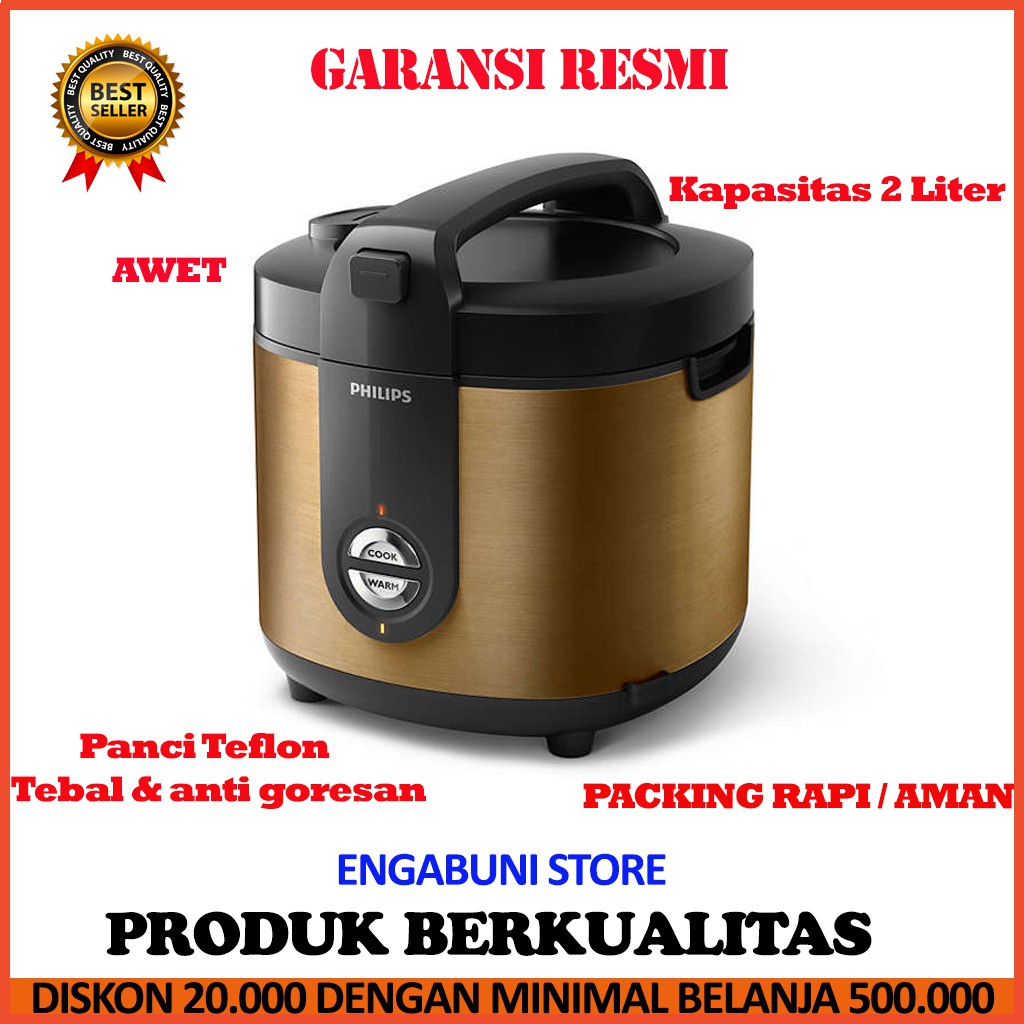 RICE COOKER PHILIPS STAINLESS RICE COOKER PRO CERAMIC 2 Liter -  Cokelat F8Z3 Teflon 5x lebih tebal