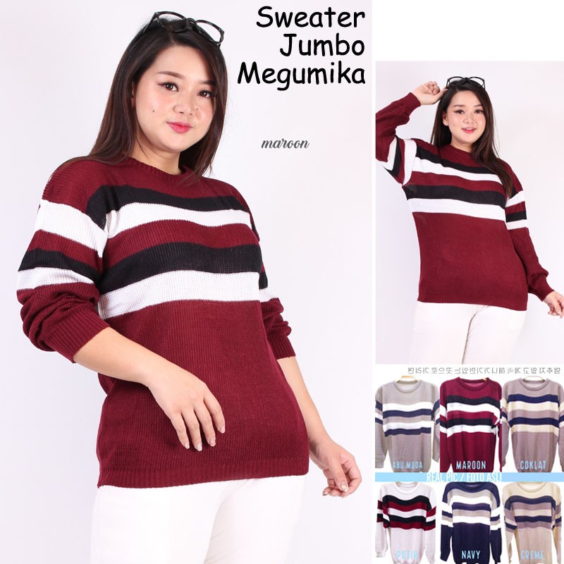 BIGCLO - (COD) LD 114-154cm Sweater Jumbo Megumika Rajut Baju Atasan Lengan Panjang Bigsize