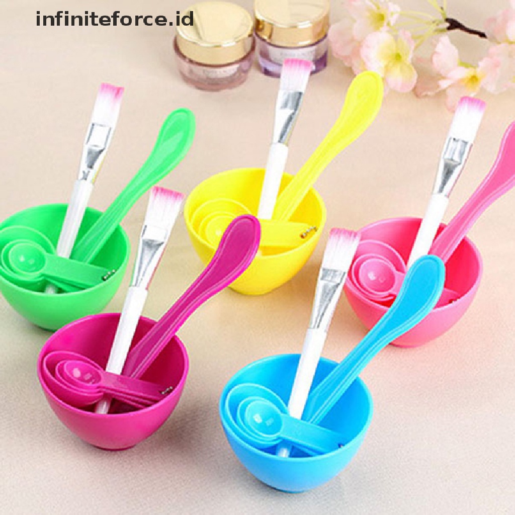 Infiniteforce.id 4pcs / Set Mangkok + Brush + Sendok + Stik Pengaduk 4 In 1 Untuk Masker Wajah Diy