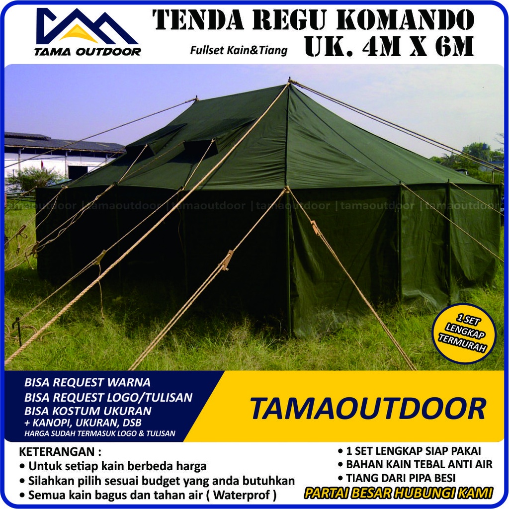 Tenda Komando TNI - Uk 4M x 6M Militer Army Camping Pramuka