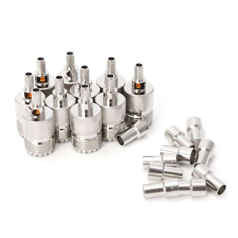 Cre 10 Set Adapter Konektor Kabel Coaxial Jack UHF Female SO239 Untuk RG58 RG142 RG400 LMR195