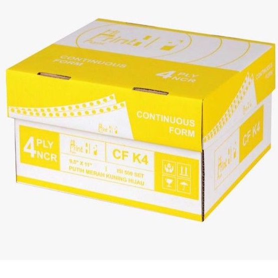 

HJK CONTINUOUS FORM 4 PLY 9.5 X 11/2 INCH (ISI 1000 SHEETS, UKURAN DIBAGI 2) HI PRINT