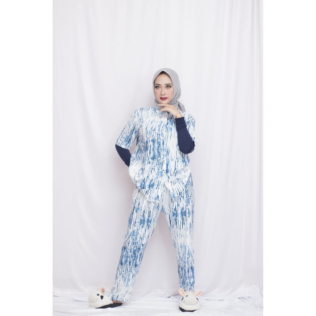 baju setelan pajamas wanita lengan pendek / pajamas wanita katun rayon / setelan tie dye wanita / pi