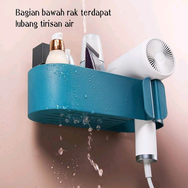 Holder Hairdryer 2 in 1 Gantungan Tempat Hairdryer Rak Sabun Kamar Mandi tempat pegangan hairdryer