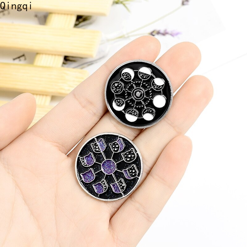 Bros Pin Enamel Bentuk Gerhana Lunar Ferris Bulat Untuk Hadiah Teman