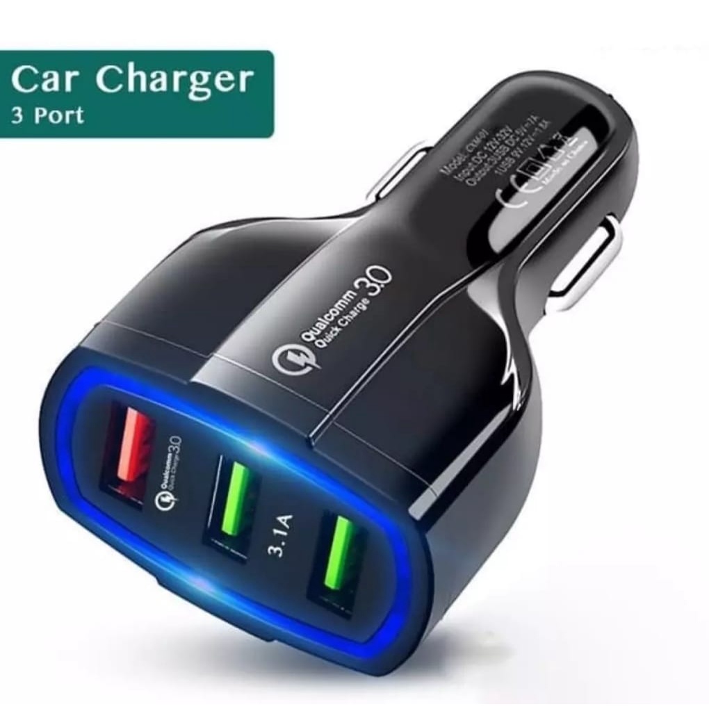 Qualcomm 3.0 Quick Car Charger Fast Charging 3 Port-Batok Saver-Cas hp Mobil Motor-Fast Charging-Quick Charging-Charger Mobil-Batok Charger-3 USB-High Quality